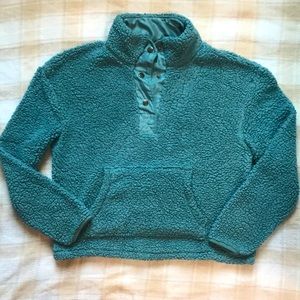 WallFlower Plush BlueGreen Snap Sherpa Jacket Top